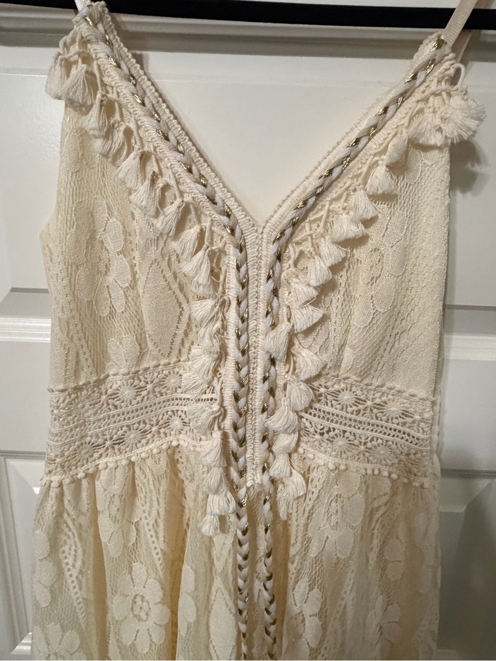 Boho Lace Tassel Maxi Dress in Cream - Picture 2 of 4